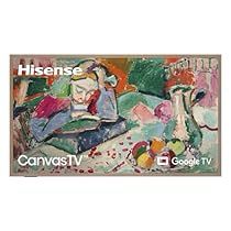 the cover of hisense's canvas tv shows an image of a woman sitting on a couch