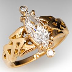 Unique Rings Vintage, Marquise Diamond Ring, Claw Setting, Marquise Cut Diamond