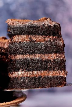 a slice of chocolate cake on a plate