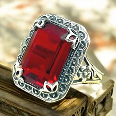 Vintage Deep Red Emerald Cut Simulated Ruby In 925 Solid Sterling Silver Statement Ring. Excellent Condition, Satisfaction Guaranteed! *July Birthstone Red Sterling Silver Ruby Ring Hallmarked, Sterling Silver Hallmarked Red Ruby Ring, Hallmarked Ruby Ring In Sterling Silver, Classic Red Ruby Ring Stamped 925, Red Ruby Ring Stamped 925 As Gift, Red Ruby Ring Stamped 925 For Gift, Statement Ring Silver, July Birthstone, Solitaire Ring