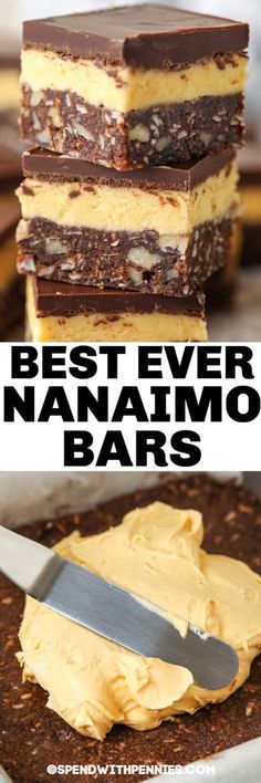 the best ever banana mousse bars are stacked on top of each other and ready to be eaten