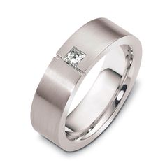 a men's wedding ring with a princess cut diamond