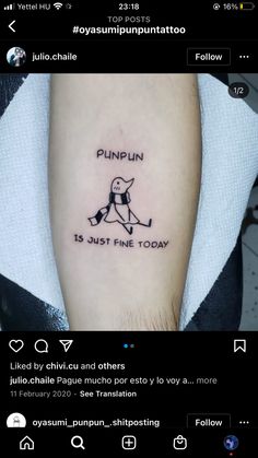 a person with a tattoo on their arm that reads, punkin is just fine today