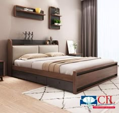 a bed room with a neatly made bed and two night stands on either side of the bed