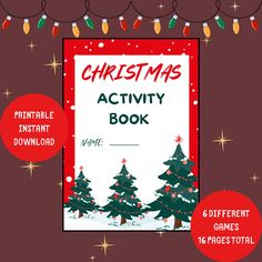 a christmas activity book with the words, merry tree and snowflakes on it