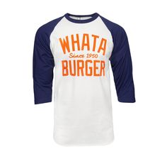 View on white of Whataburger 3/4 Sleeve Baseball Tee Relaxed Fit Top With Graphic Print And 3/4 Sleeve, Relaxed Fit Top With 3/4 Sleeves And Graphic Print, Cotton T-shirt With 3/4 Sleeve For Fall, Fall Relaxed Fit T-shirt With 3/4 Sleeves, Fall Cotton T-shirt With 3/4 Sleeve, Casual Orange Tops With 3/4 Sleeves, Casual 3/4 Sleeve Tops For Streetwear, Casual Orange Top With 3/4 Sleeves, Casual Orange 3/4 Sleeve Top