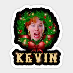 an image of a woman with christmas wreaths on her head and the words kevin