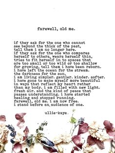 an old poem with flowers and leaves in the foreground, on a white background