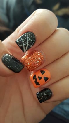 Halloween Nails Diy, Nail Art Halloween, Holloween Nails, Halloween Nails Easy, Halloween Acrylic Nails, Cute Halloween Nails, Fall Gel Nails, October Nails, Spooktacular Halloween