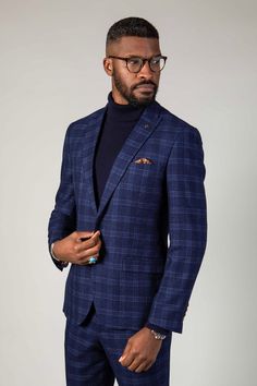 A blue and tan combination is a force to be reckoned with, and this Chigwell blazer is no exception. Featuring a timeless woven check in varying shades of blue and contrasting tan buttons, it makes for the perfect choice for your next formal event. Cut to a slim fit, it defines the torso to create a flattering silhouette and with a complimentary pocket square you'll always look presentable. Model wears size 38R. Features Slim fit Fully lined Single-breasted Peak lapel Single back vent Four butto Navy Jumper, Check Blazer, Tan Shoes, Blue Tweed, Checked Blazer, A Force, Peak Lapel, 3 Piece Suits, Check In