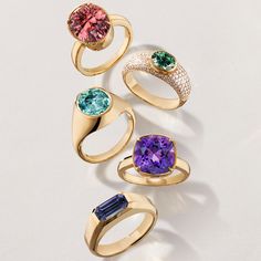 Embrace timeless elegance with the Cleo statement ring, showcasing a Uruguayan cushion-cut amethyst, set in Fairmined 18k yellow gold from Chroma by G.St. Style it with a deep violet dress for a monochromatic look that exudes sophistication and depth. • Fairmined 18k yellow gold • 5.90ct Uruguay cushion amethyst • Band Width: 2.5mm, Band Height: 1.2mm • In stock in size 5.5. Designed and crafted by G.St in NYC using Fairmined gold and responsibly sourced gemstones. G.St is Fairmined certified, u Aquamarine Band, Peach Tourmaline, Diamond Signet Ring, Amethyst Set, Aqua Marine, One Ring, Green Tourmaline, Brilliant Diamond, Sapphire Diamond