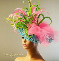 Aimee Fuller Kentucky Derby Fascinator, Sky Blue Looped Quills Hot Pink Hat, Easter Hat, Del Mar Races Royal Ascot Preakness Natural Art - Etsy Spring Evening Mini Hat With Feathers, Spring Evening Costume Hat With Feathers, Spring Formal Headpiece With Feathers, Fitted Hat For Fashion Events In Spring, Feathered Headpieces For Spring Races, Spring Festival Fitted Feather Headpieces, Spring Racing Feathered Headpieces, Spring Feather Headpieces, Spring Feathered Fitted Headpieces