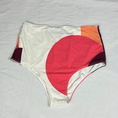 Nwt Paper London High-Waist Swim Bottoms Size L High Waisted Swim Bottoms White, Pink, Orange, And Burgundy Colored Super Thick Material Still Has Lining Attached White Color Block Beach Bottoms, White Color Block Bottoms For Summer, White Color Block Swimwear For Spring, Casual White Color Block Swimwear, White Fitted Swimwear With Wide Waistband, Fitted White Swimwear With Elastic Waistband, Fitted White Color Block Bottoms, White Stretch Color Block Bottoms, White Beach Bottoms With Wide Waistband