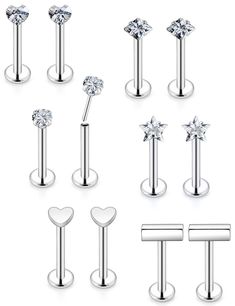 PRICES MAY VARY. 【Order includes】：6 Pairs Threadless Push in Lip Rings.1 Pair Heart Shape Cubic Zircon Lip Rings, 1 Pair Pentagram Shape Cubic Zircon Lip Rings, 1 Pair Square Cubic Zircon Lip Rings，1 Pair Round Cubic Zircon Lip Rings, 1 Pair Heart Shape Lip Rings And 1 Pair - Shape Lip Rings, Easy to Put Off and Put On. 【Perfect size】：Rod Thickness:16G（1.2MM），Length：5/16inch（8MM），Top Ball Size：3MM. 【Wearable on】：Body piercing jewelry can be used as Lip rings, Lip studs, Lip piercing jewelry, Sna Medusa Piercing Jewelry, Lip Piercing Ring, Heart Shaped Lips, Lip Piercing Jewelry, Forward Helix Earrings, Conch Piercing Jewelry, Lip Rings, Tragus Piercing Jewelry, Snake Bite