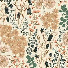 a floral wallpaper with birds and flowers on it