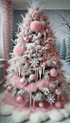 Fur Garland On Christmas Tree, Elegant Xmas Trees, Diy Victorian Christmas Decorations, Unicorn Christmas Tree, Pastel Christmas Decor