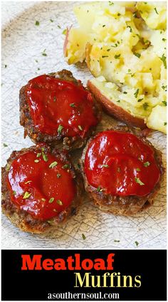 meatloaf muffins with ketchup and mashed potatoes