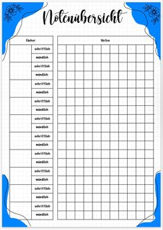 a blue and white printable to do list with the words'notubensicht'on it