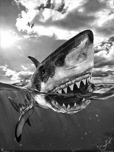 a shark with its mouth open in the water