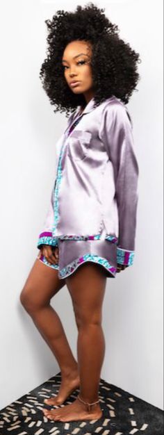 This 2 pc African print and satin pajama set is the only thing you will want to wear. The long sleeves top and shorts is accentuated with vibrant African wax print fabric. African Wax Print Fabric, Satin Pajama Set, Wax Print Fabric, Satin Pajama, Satin Pyjama Set, Sleeves Top, Wax Print