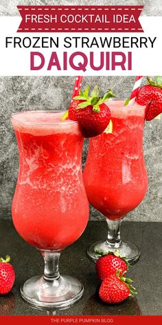 two glasses filled with frozen strawberry daiquii