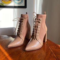 Steve Madden Territory Lace Up Boot In Camel Color. 4 Inch Block Heel. Never Worn Outside Of Try On And Missed Return Window! Spring Medium Width Lace-up Heeled Boots, Beige High Heel Lace-up Boots For Spring, Spring Lace-up Heeled Boots Medium Width, Beige High Heel Lace-up Boots, Winter Beige Lace-up Heels, Beige Lace-up Heels For Winter, Trendy Spring Lace-up Boots With Pointed Toe, Beige High Heel Lace-up Boots For Fall, Ankle-high Heels With Laces For Fall