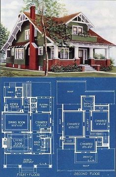 a blueprint shows the plans for a two story house