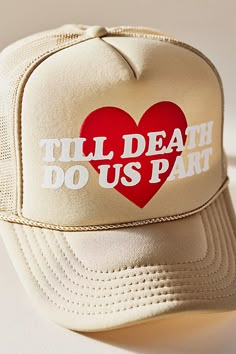 The Ascot + Hart Till Death Do Us Part Trucker Hat adds a cheeky and stylish flair to your commitment, perfect for celebrating your love with a touch of humor. | Till Death Do Us Part Trucker Hat by Ascot + Hart in Beige, Women's, Polyester at Anthropologie Bachelorette Cowboy Hat, Bachelorette Party Merch, Bachelorette Party Mood Board, Party Mood Board, Country Concert Outfits, Custom Trucker Hats, Country Concert Outfit