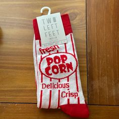 Two Left Feet Sweet Popcorn Socks Brand New Red And White Like A Popcorn Box Great Socks For A Baseball Game Men’s Size 8.5 To 13 Womans Size 10 To 12.5 Popcorn Socks, Sweet Popcorn, Foot Socks, Popcorn Box, Baseball Game, Popcorn, Red White, Red And White, Socks