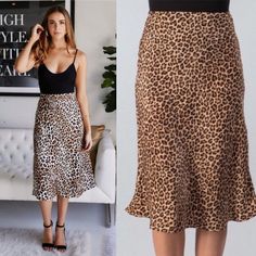 The Wild Nights Leopard Print Satin Midi Skirt Makes Any Look A Little More Adventurous! Sleek, Leopard Printed Satin, Falls From A High, Elasticized Waist, Into A Figure-Skimming Skirt With A Slightly Flaring Midi Hem. Elastic Waist. Pair With A Cami And Heels For A Chic Night Out Look! Details 1st Photo Is Of The Actual Item In A Different Color Pattern Styled By A Blogger That Works With Our Boutique Vendor Length 29.5" Waist: Small 24-27 Medium 28-30 Large 31-34 Leopard Skirts, Leopard Print Midi Skirt, Skirt Styling, Print Midi Skirt, Waist Small, Leopard Skirt, Satin Midi Skirt, Printed Midi Skirt, Styling Ideas