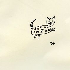 a drawing of a cat with stars on it's chest and tail, sitting in the air