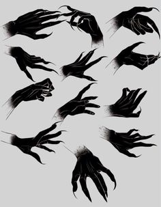 the hands are drawn in black and white to look like they have claws on them