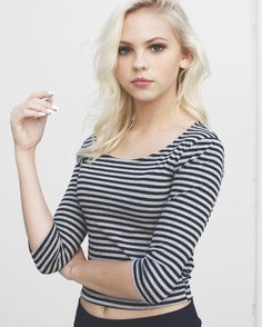 Jordyn's Grey and Black Stripe Top Jordyn Jones Instagram, Russia Travel, Fashion Family, Girls Girl, Stripe Top, Print Crop Tops