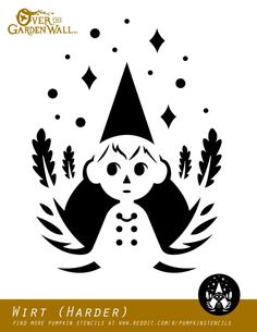 a black and white image of a wizard with stars on his head, surrounded by plants