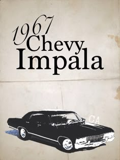 an advertisement for the 1971 chev impala in black and white on a beige background