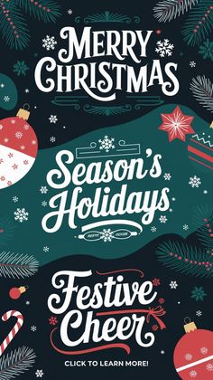 a christmas poster with the words season's holidays and festive cheer on it