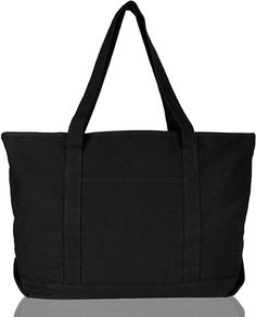 Amazon.com: DALIX Womens 23" Deluxe 24 oz. Cotton Canvas Tote Bag Zippered in Black : Clothing, Shoes & Jewelry Black Canvas Bag, Black Canvas Tote Bag, Tote Bag With Zipper, Bag With Zipper, Bags Aesthetic, Best Black, Black Tote, Black Canvas, Accessories Storage