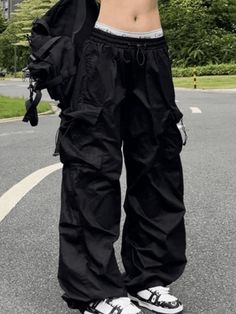 Low Waist Loose Fit Cargo Pants Punk Ruched Baggy Cargo Pants - AnotherChill Super Baggy Cargo Pants, Baggy Cargo Pants Outfit, Ruched Cargo Pants, Black Baggy Cargo Pants, Low Waisted Cargo Pants, Y2k Baggy Cargo Pants, Y2k Baggy Pants, Baggy Cargos, Loose Cargo Pants