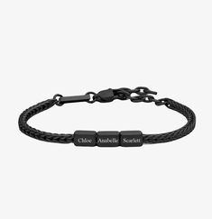 Engraving bracelet for men - Oliver Black. A silver bracelet with a rectangular engraved plate, an exciting and meaningful gift. Each name add a bead, can add more beads in the future You can engrave the names of your children\your names\date etc. High-quality bracelet resistant to shower, sea and pool 💧 Waterproof and guaranteed to never fade 100% handmade SKU : MP350-WP254 Size : The size of the bracelet - 7" or 7.5" + 1" extension chain.​​ Material : stainless steel Black Engraved Bracelets For Everyday, Everyday Black Jewelry With Engraving Option, Rectangular Engraved Stainless Steel Bracelets, Engraved Rectangular Stainless Steel Bracelets, Rectangular Stainless Steel Engraved Bracelets, Rectangular Engraved Bracelets For Everyday, Adjustable Engraved Black Name Bracelet, Black Bracelets With Engraving Option For Personalized Gift, Minimalist Black Jewelry With Engraving Option