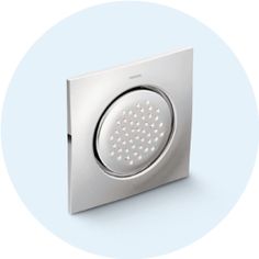 an image of a square shower head on a blue background