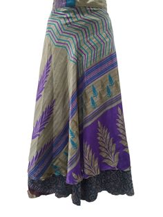 "1.Product Details: . Item : 1 PC Vintage Silk Saree wrap skirt Size : Long Length 36\" inches : Waist Width 48\" inches Fabric: Vintage Silk Saree fabric 2. Product Description: This Vintage Silk Saree/ Skirt / Wrap Around Made by Vintage Silk Fabric. This Wrap Has Two Layers With Different Colors & Patterns. A Perfect Wrap Around With Strap for Easy to Wear. Useful for all weathers and very comfortable.. Shipping Policy: We ship The Item Worldwide By FEDEX , UPS and by BOMBINO services." Multicolor Long Lined Wrap Skirt, Bohemian Multicolor Flared Wrap Skirt, Flowy Multicolor Lined Wrap Skirt, Purple Bohemian Lined Skirt, Bohemian Purple Lined Skirt, Green Bohemian Wrap Skirt, Magic Wrap Skirt, Saree Skirt, Magic Wrap