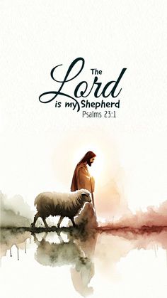 the lord is my shepherd poster with watercolor painting style background and sheep in foreground