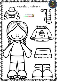 a black and white outline drawing of clothes for children to wear on the cold weather