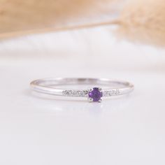 14k solid white gold amethyst promise ring for her,Small & dainty womens promise ring,Womens amethyst gold ring,Unique delicate promise ring WE OFFER UNLIMITED PERIOD INSTALLMENTS PLAN This is a beautiful, stunning, feminine ring that works well for all occasions, styles, and ages. You will love it! Ring information: Main stone: Amethyst Approximate size: 2.5mm Accent stones: Cubic zirconia Approximate size: 1.0mm (6 stones) Metal type: Gold Metal stamp: 14k Gold Installment Payments We offe Amethyst Promise Ring With Diamond Accents In Sterling Silver, Dainty White Gold Birthstone Promise Ring, Purple Diamond Promise Ring In Fine Jewelry Style, Sterling Silver Amethyst Ring With Diamond Accents For Promise, Dainty White Gold Birthstone Ring With Prong Setting, White Gold Dainty Birthstone Ring With Prong Setting, Dainty Purple Birthstone Ring With Prong Setting, Amethyst Round Cut Ring With Diamond Accents For Promise, Elegant Amethyst Stackable Promise Rings