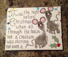 a christmas sign with mouses on it and holly berries hanging from the bottom, says i was the night before christmas when all through the house not a creature was stirring