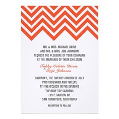 an orange and white chevroned wedding card