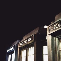 the police box is lit up at night