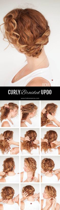 Hair Romance - curly hair tutorial - braided updo for curls Curly Updo, Braided Hairstyles Updo, Braided Hairstyles Tutorials