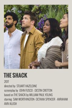 an advertisement for the shack show featuring two men and a woman in front of flowers