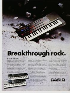 an advertisement for casio's breakthrough rock musical instrument, with the caption in english